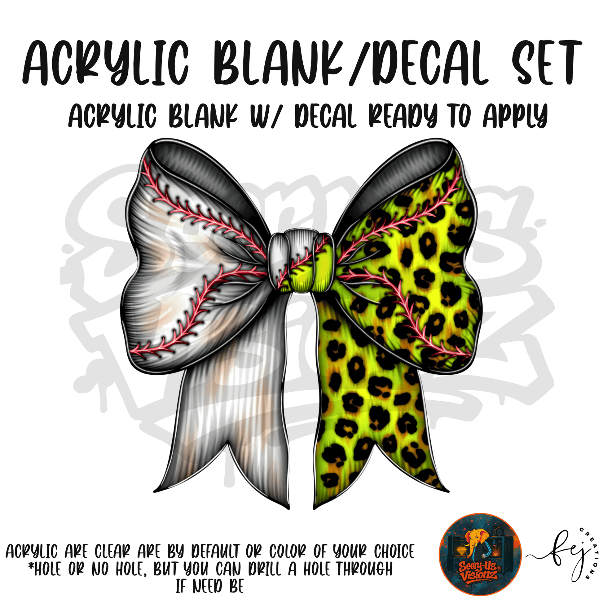 Baseball Cheetah Bow themed acrylic blank with hole at top, multipurpose crafting shape