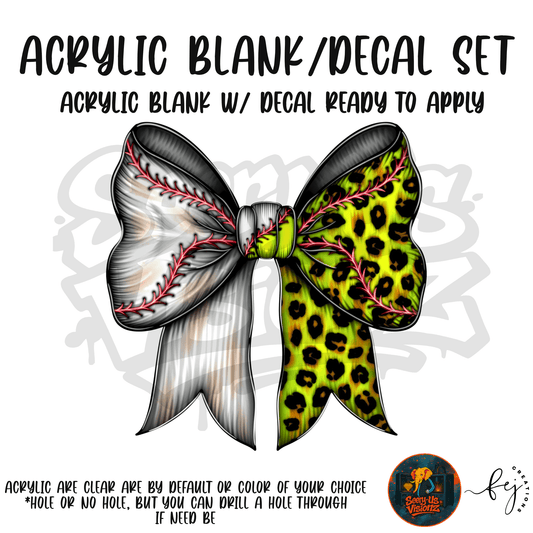 Baseball Cheetah Bow themed acrylic blank with hole at top, multipurpose crafting shape