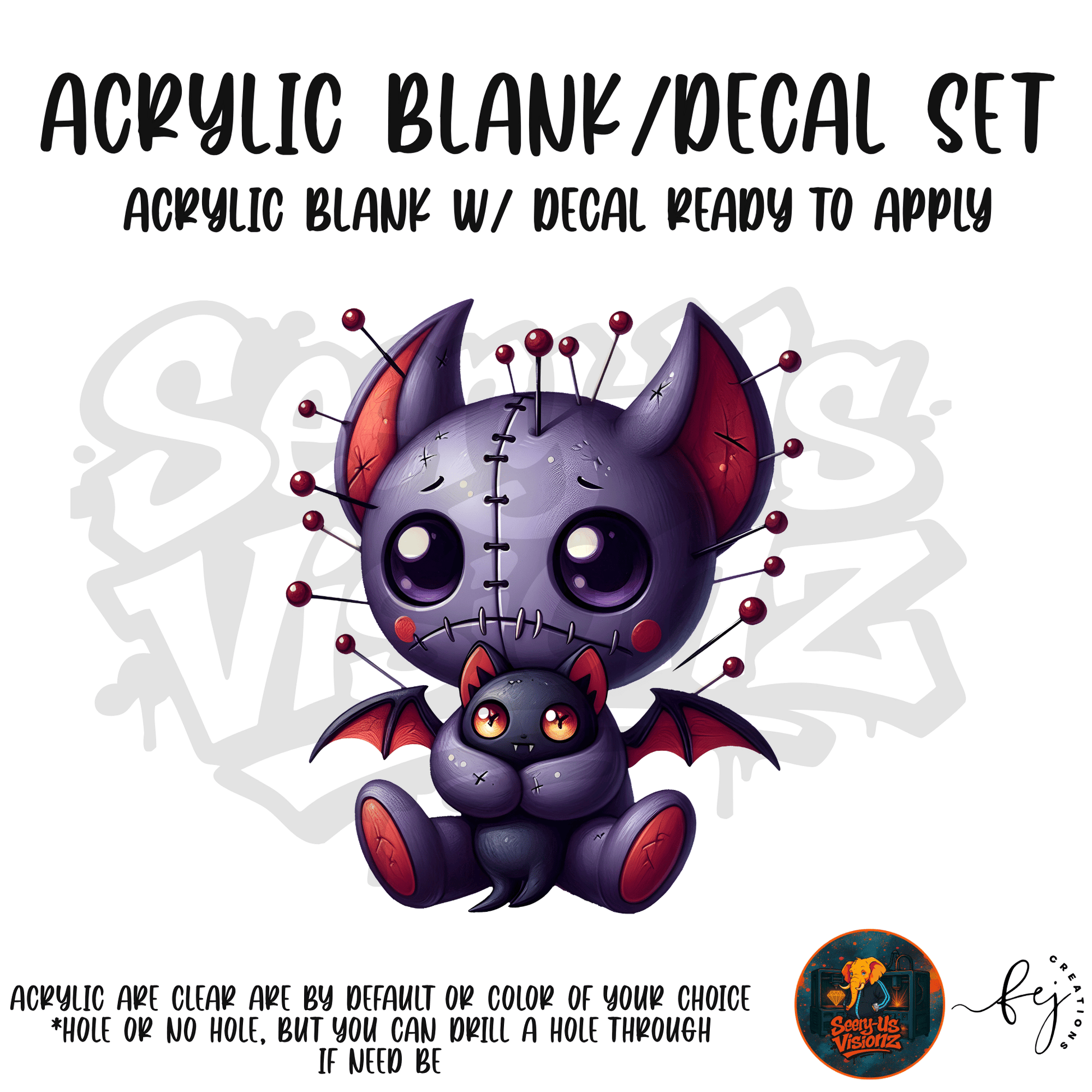 Bat Wing Button Doll themed acrylic blank with hole at top, multipurpose crafting shape
