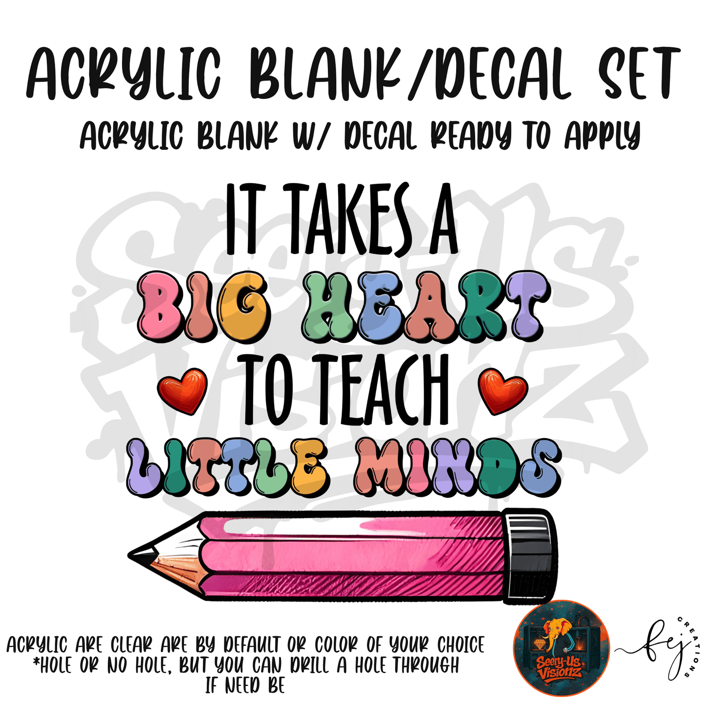 Big Heart Teacher Club teacher themed acrylic blank with hole for badge reels and classroom gifts
