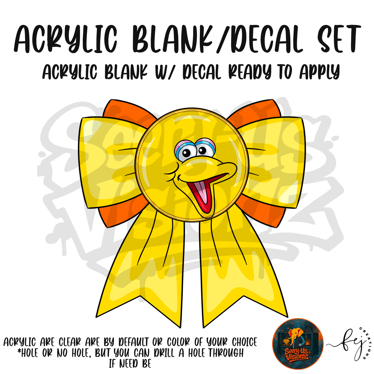 Big Yellow Bird Bow themed acrylic blank with hole at top, multipurpose crafting shape
