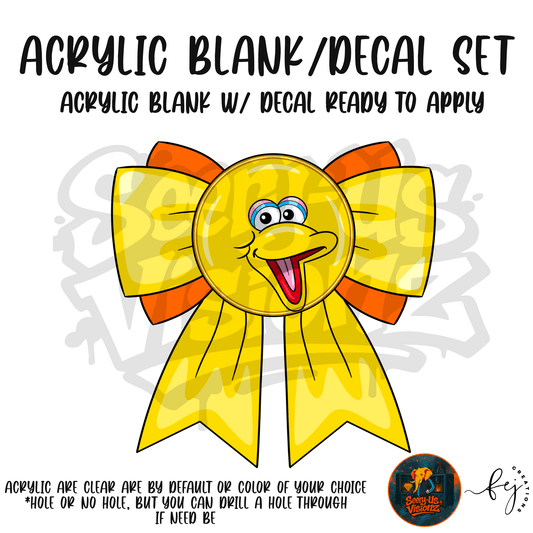 Big Yellow Bird Bow themed acrylic blank with hole at top, multipurpose crafting shape
