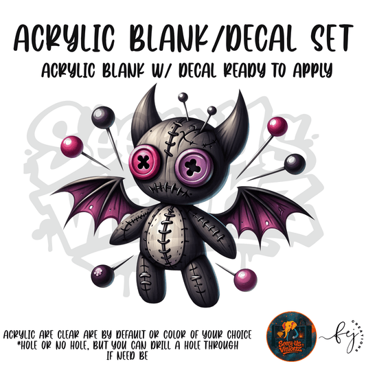 Black Bat Voodoo Doll themed acrylic blank with hole at top, multipurpose crafting shape
