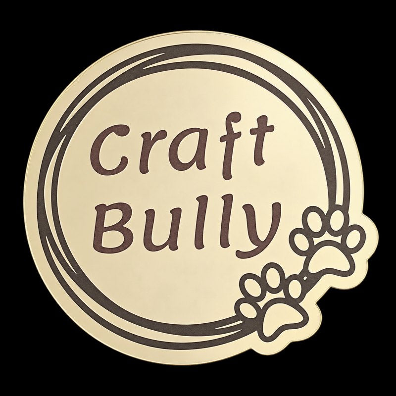 Gold round engraved medallion, Craft Bully with paw prints