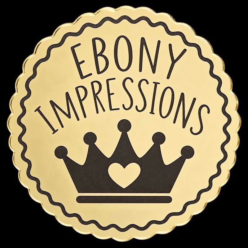 Gold scalloped engraved medallion, Ebony Impressions with crown