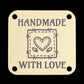 Gold sew-on square medallion, Handmade With Love, 4 sew holes