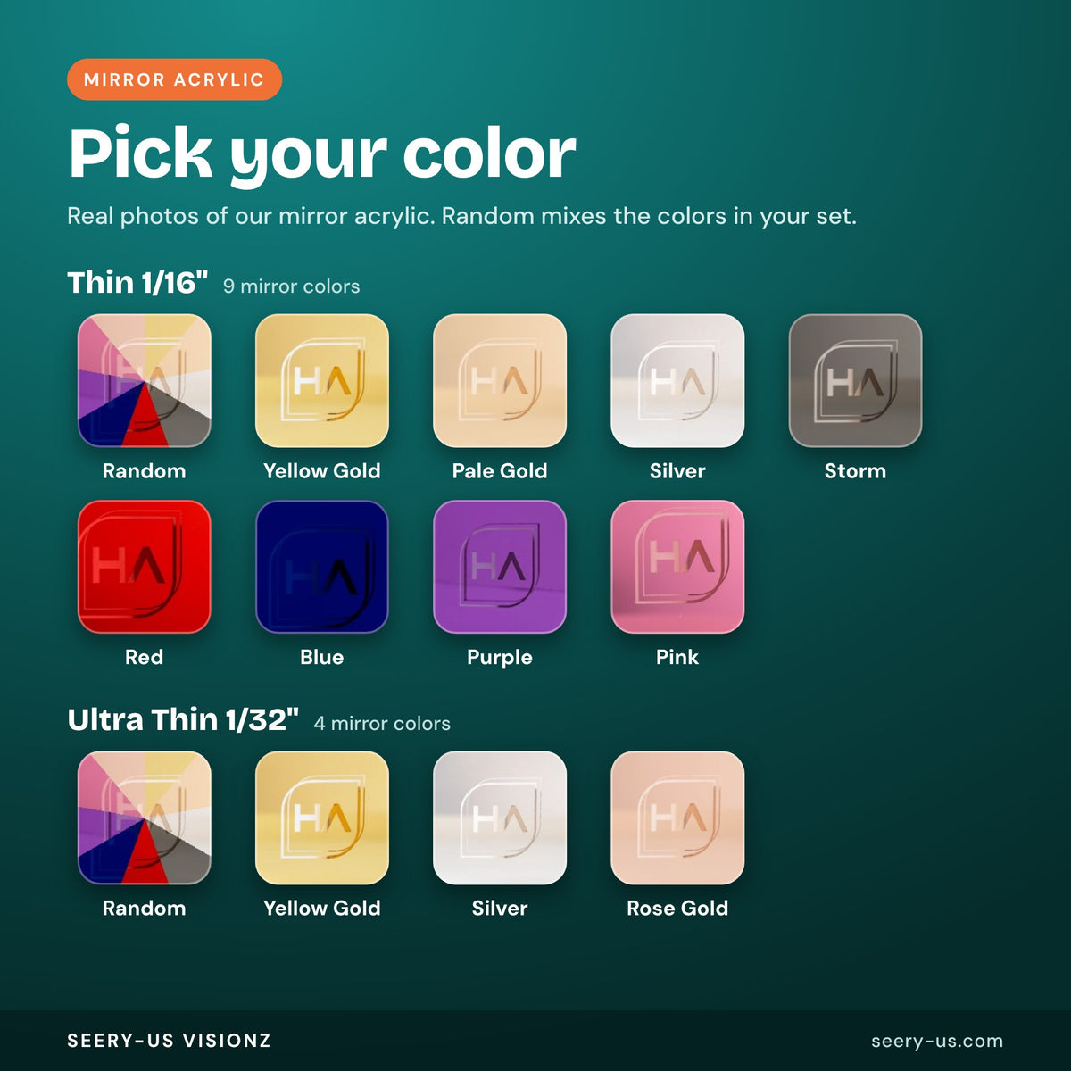 Mirror acrylic color choices