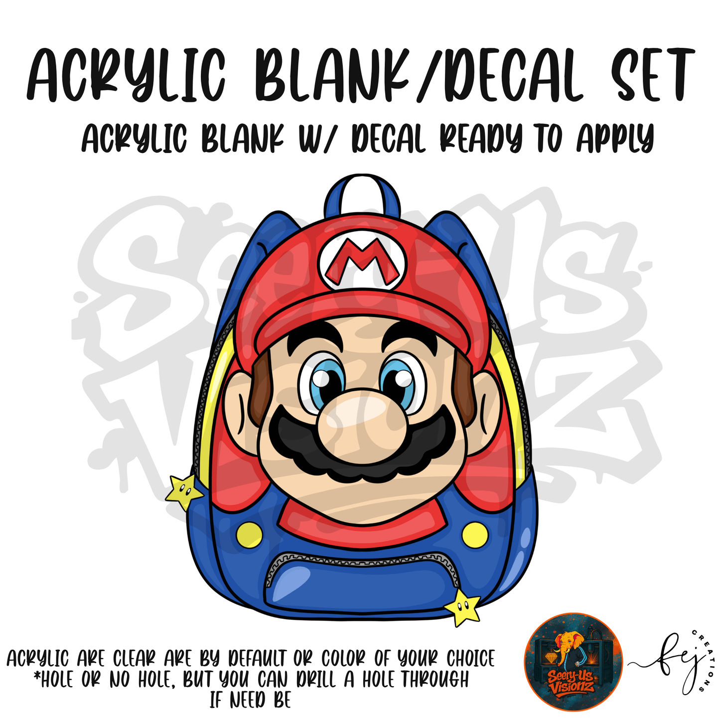 Plumber Hero Backpack themed acrylic blank with hole at top, multipurpose crafting shape