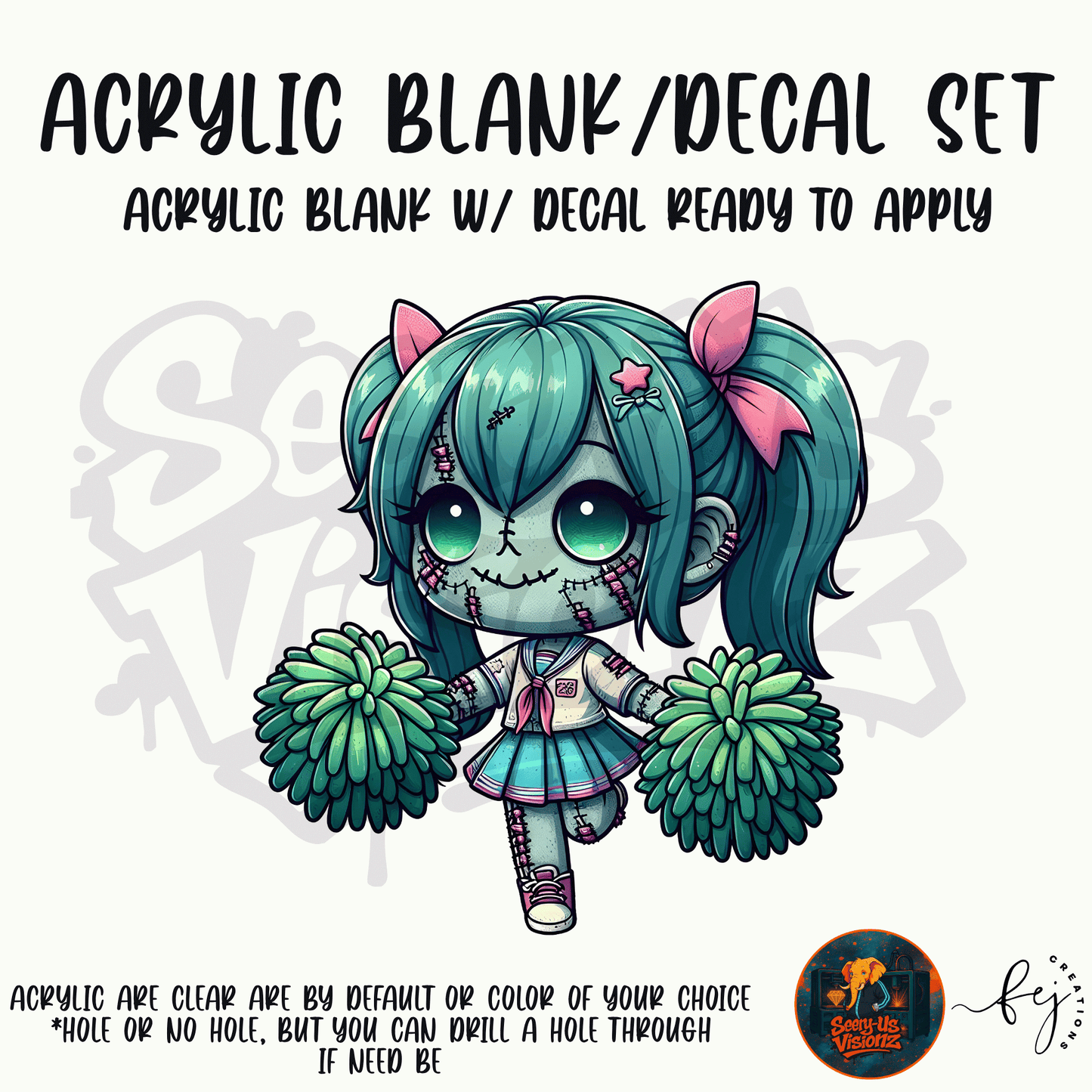 Prep Zombie Doll themed acrylic blank with hole at top, multipurpose crafting shape
