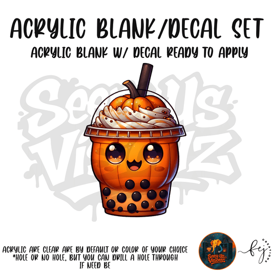 Pumpkin Spice Boba Cup themed acrylic blank with hole at top, multipurpose crafting shape
