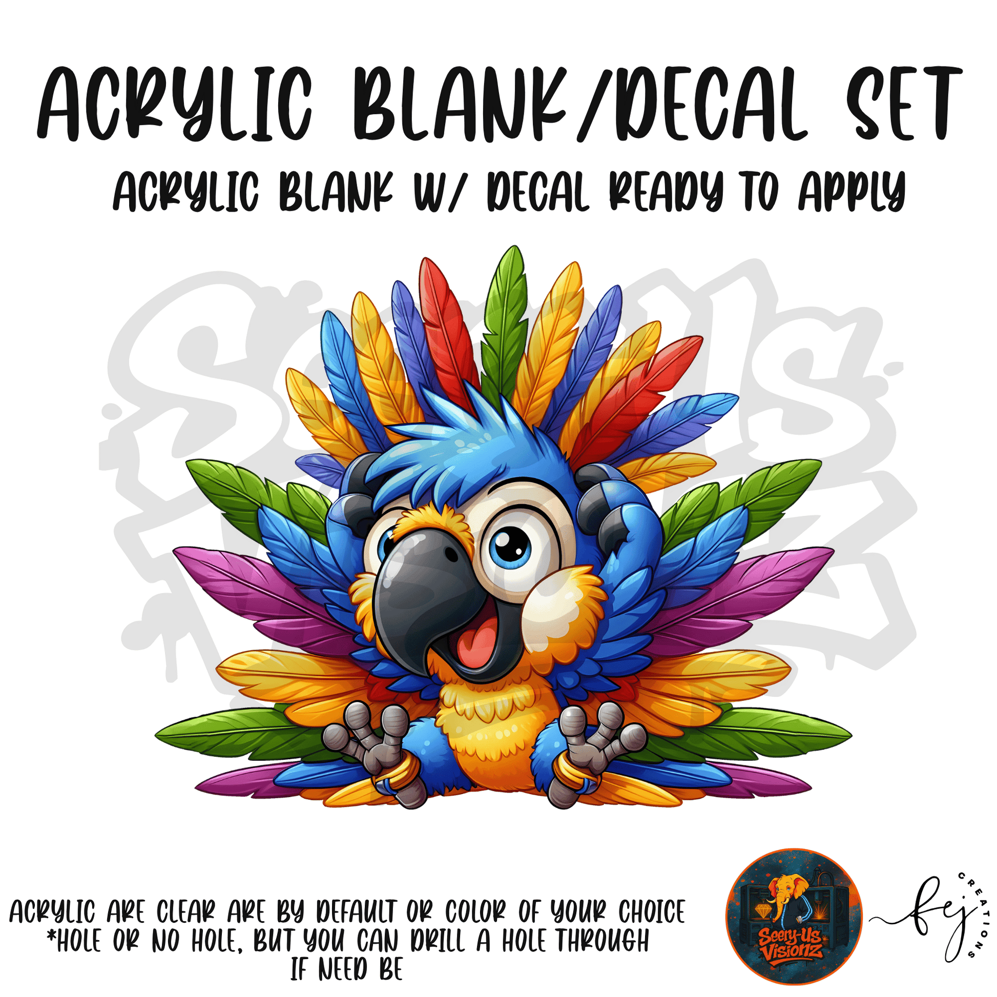 Rainbow Feather Friend themed acrylic blank with hole at top, multipurpose crafting shape
