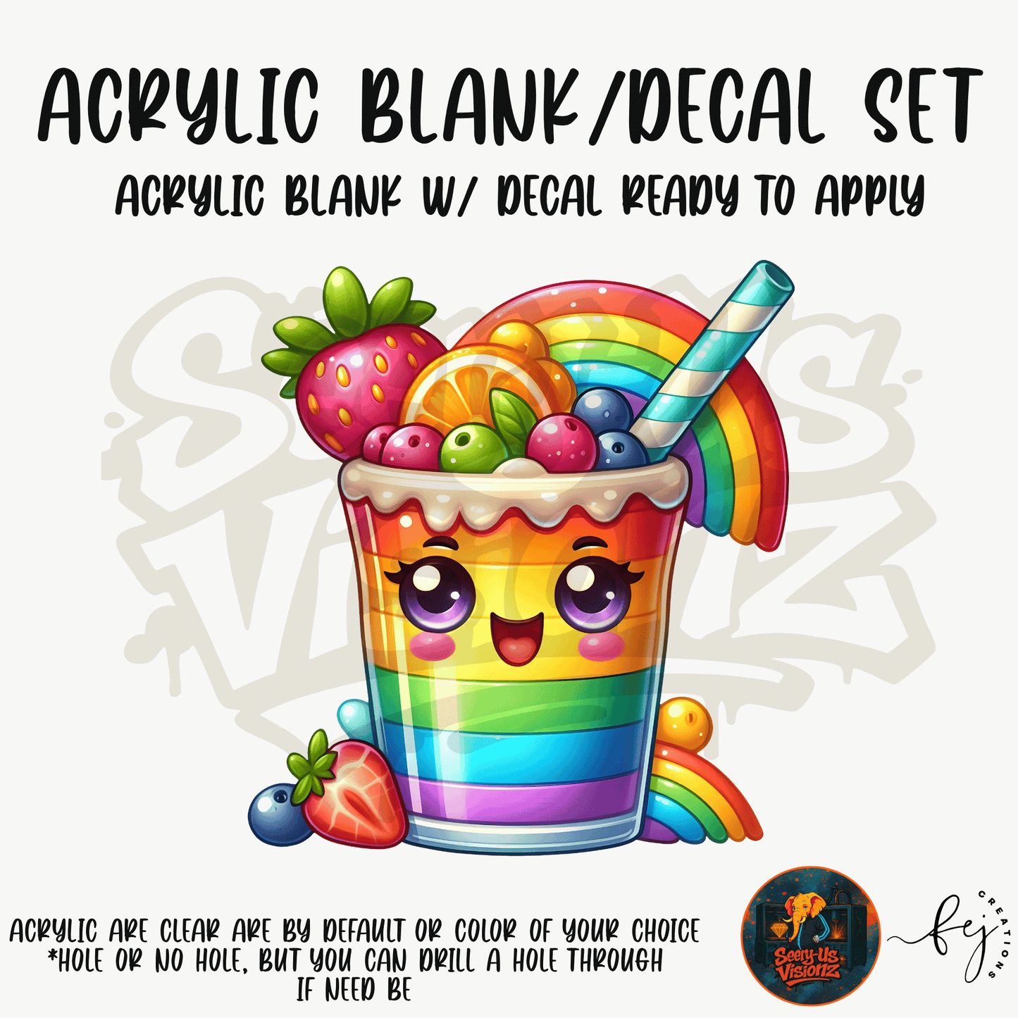 Rainbow Treat Cup themed acrylic blank with hole at top, multipurpose crafting shape
