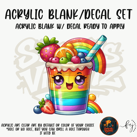 Rainbow Treat Cup themed acrylic blank with hole at top, multipurpose crafting shape
