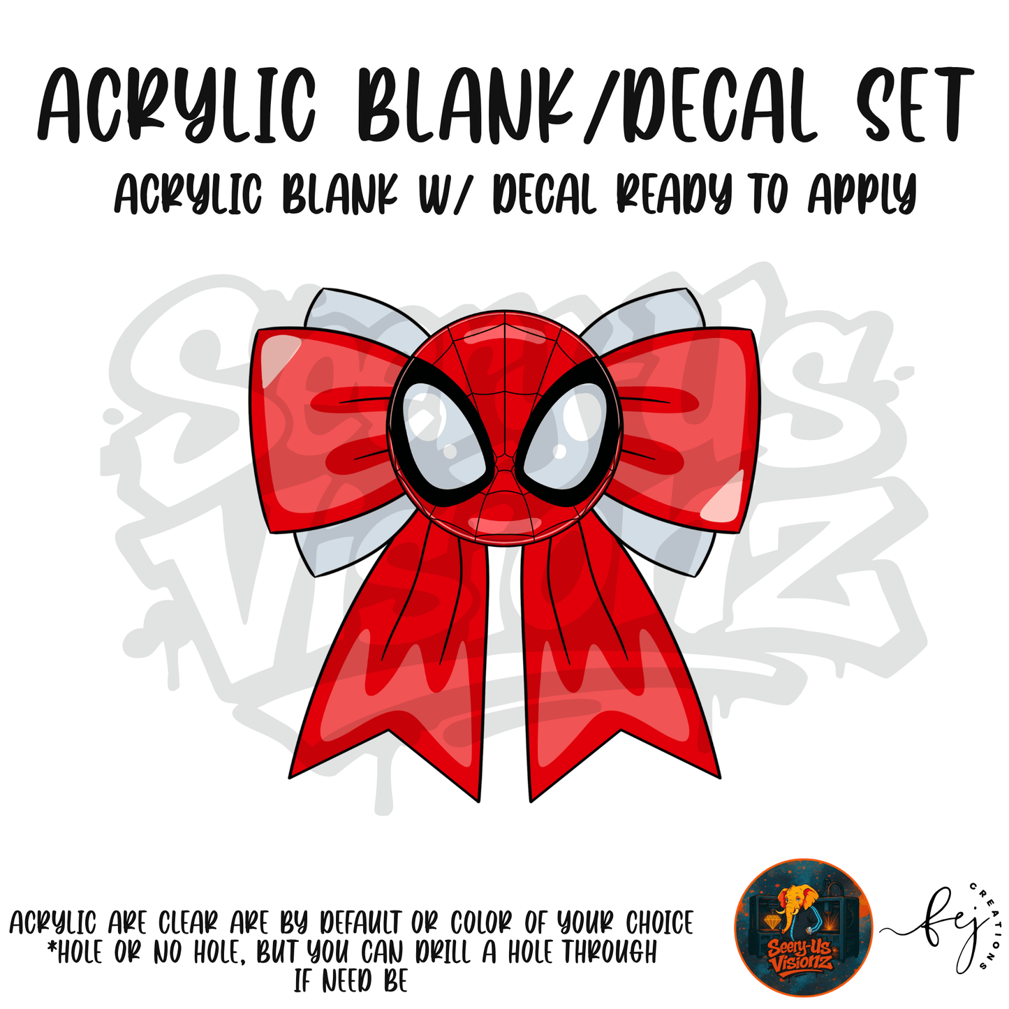 Red Spider Hero Bow themed acrylic blank with hole at top, multipurpose crafting shape

