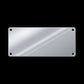 Silver rectangle, about 2.4 by 1 inch, with 4 corner sew holes