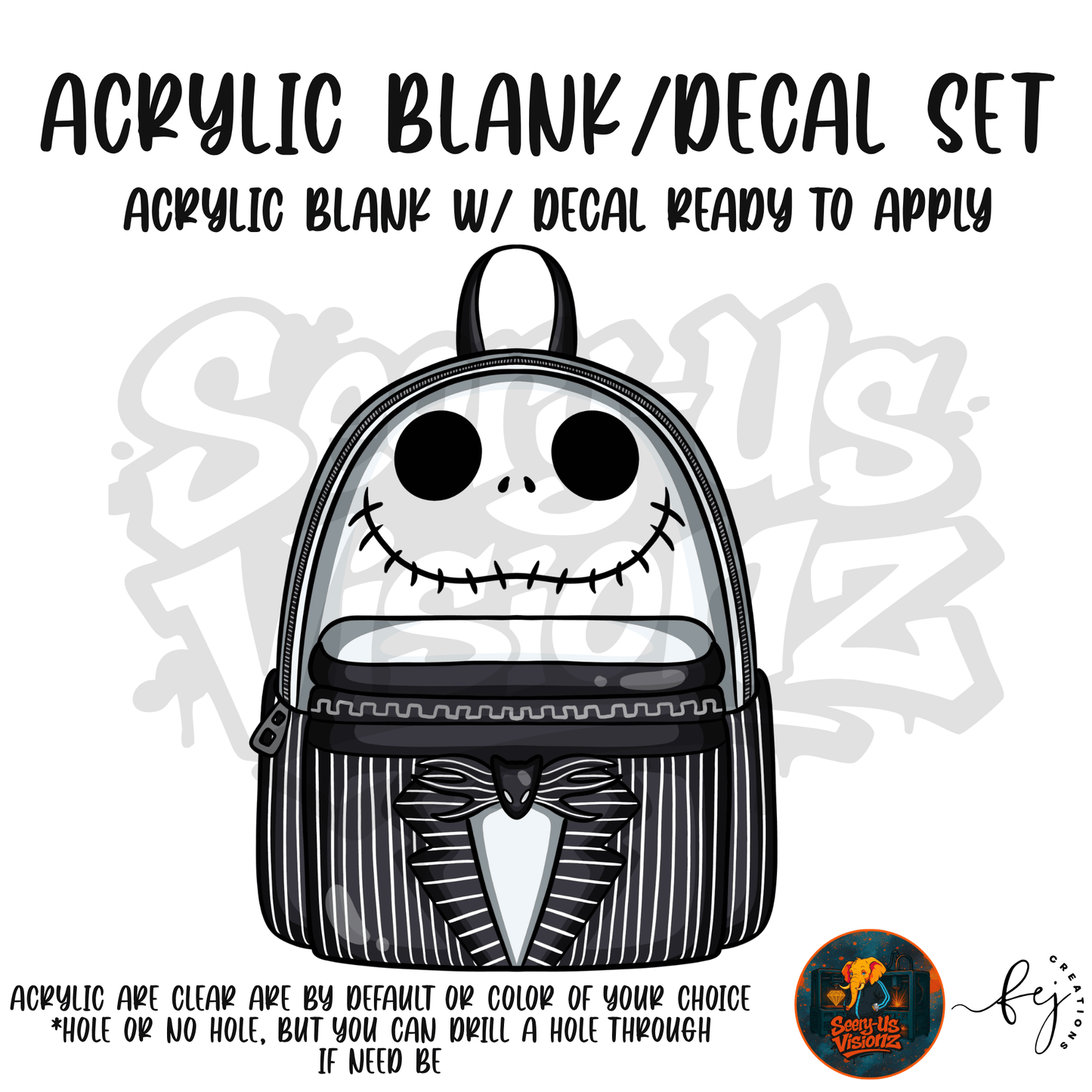 Skeleton Backpack themed acrylic blank with hole at top, multipurpose crafting shape

