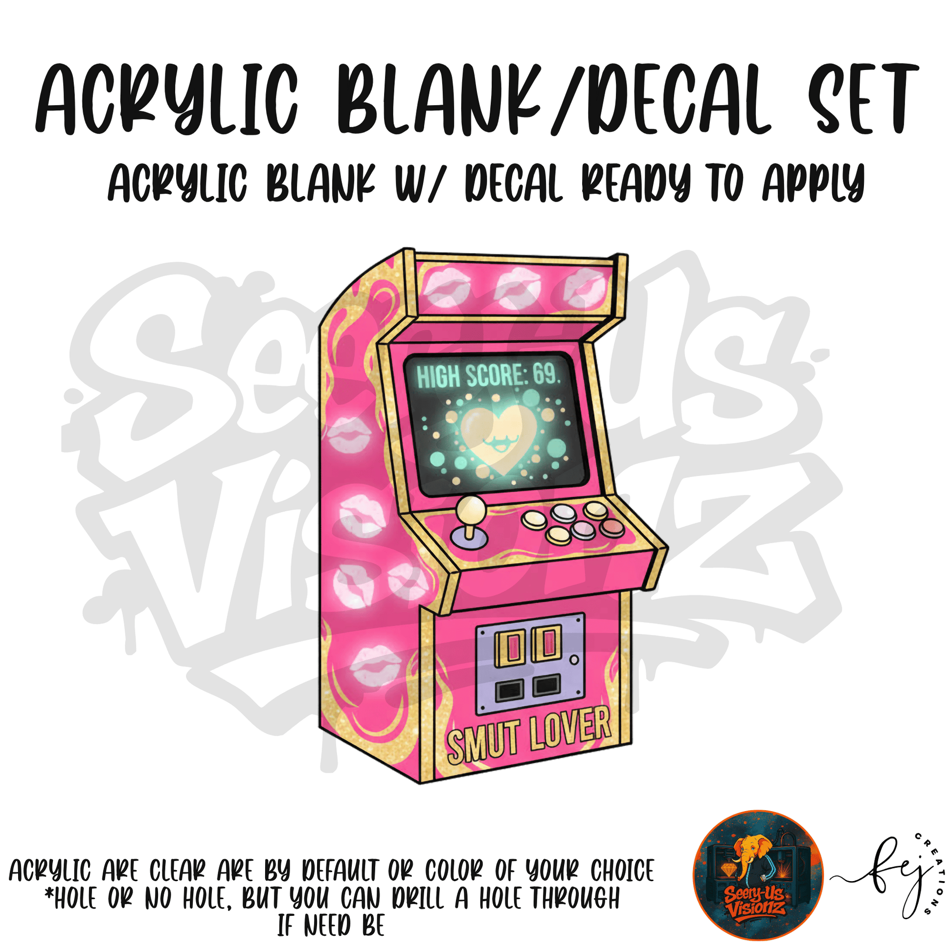 Smut Lover Pink Retro Arcade adult themed acrylic blank with hole for crafting, novelty and 21+ gifts
