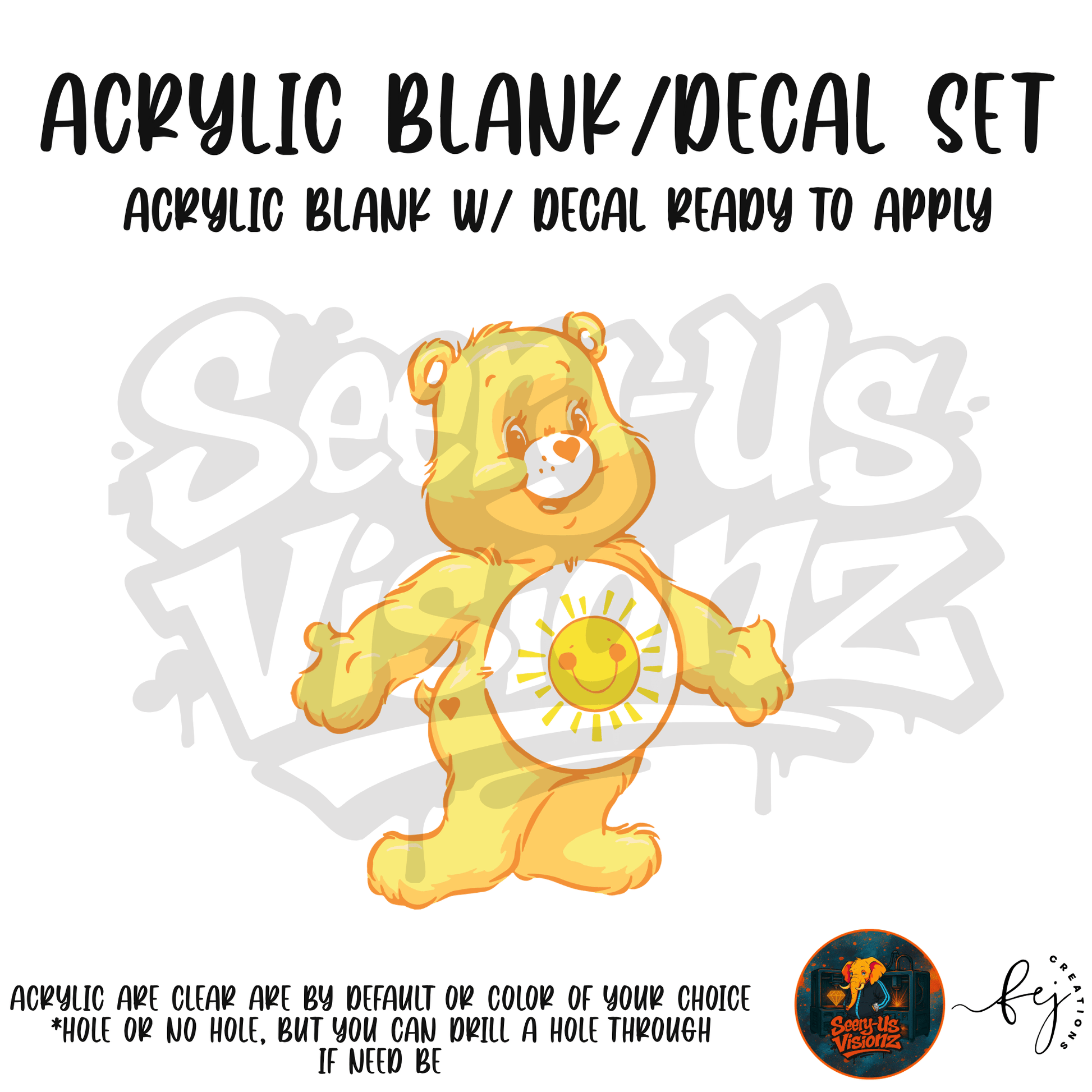 Sunshine Yellow Bear themed acrylic blank with hole at top, multipurpose crafting shape
