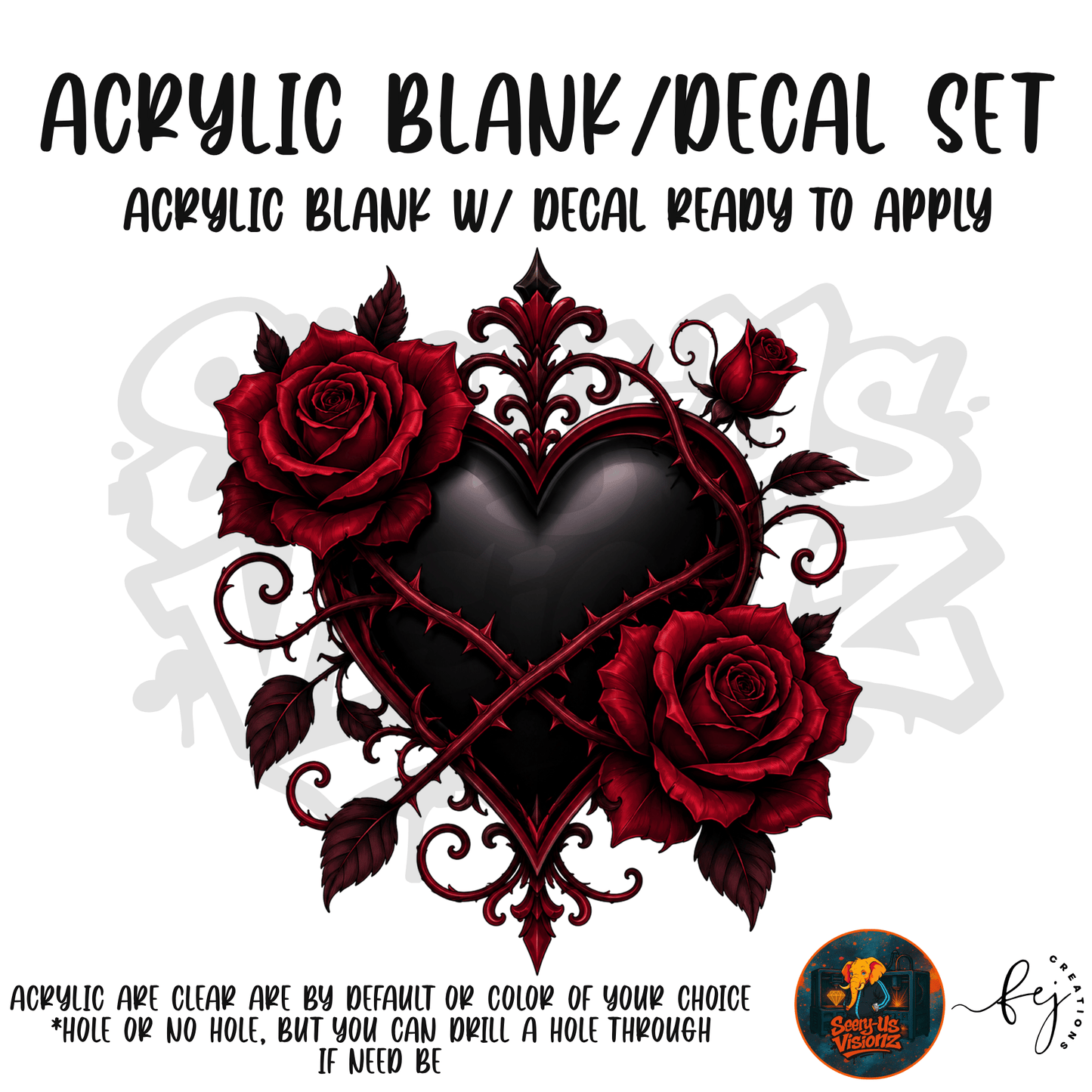 Thorned Dark Heart themed acrylic blank with hole at top, multipurpose crafting shape
