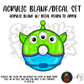 Three Eyed Space Cutie themed acrylic blank with hole at top, multipurpose crafting shape
