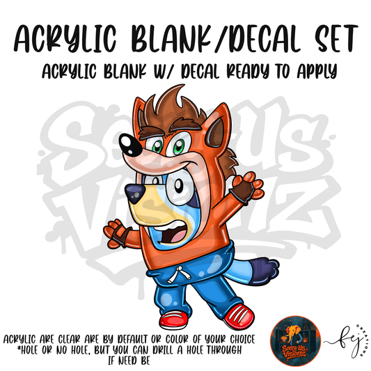 Wild Orange Mascot themed acrylic blank with hole at top, multipurpose crafting shape
