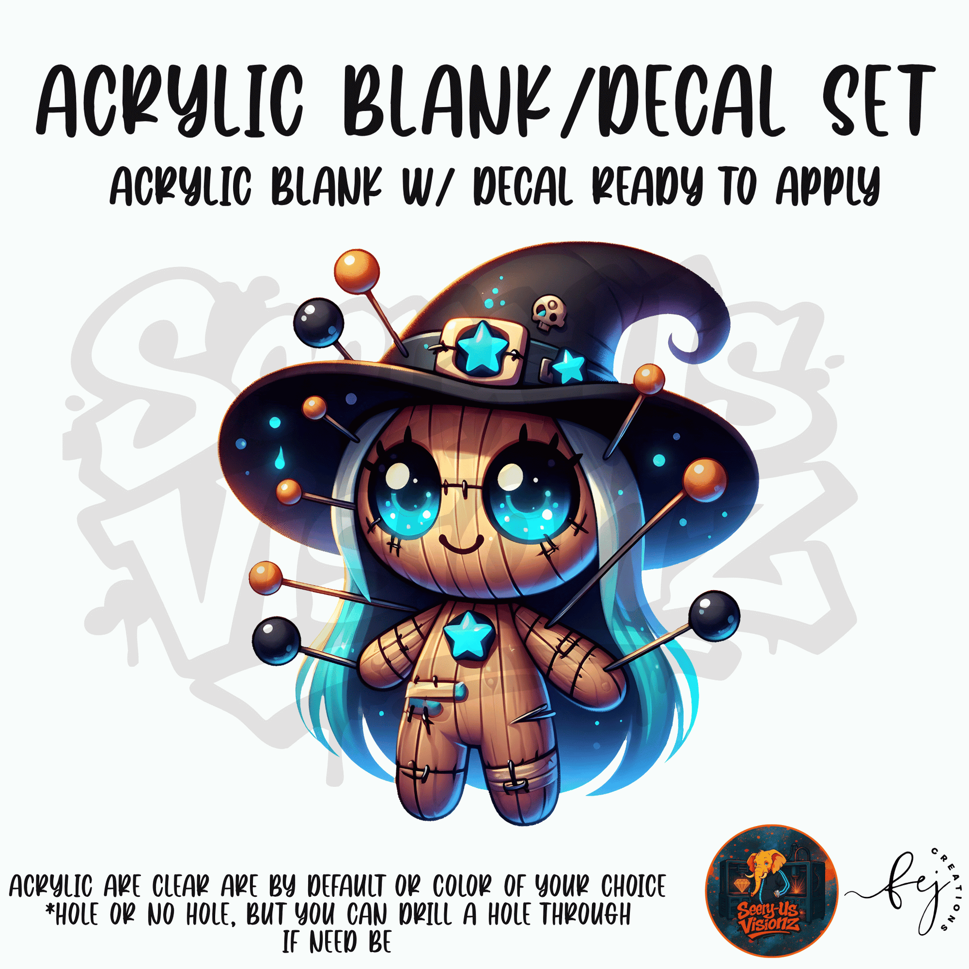 Witch Voodoo Doll themed acrylic blank with hole at top, multipurpose crafting shape

