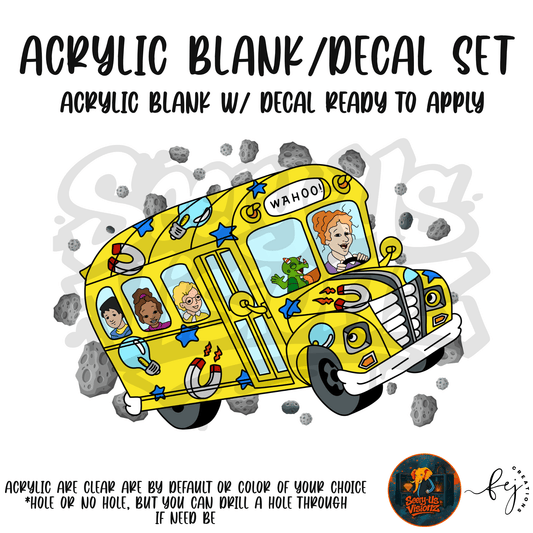 Yellow Field Trip Bus themed acrylic blank with hole at top, multipurpose crafting shape
